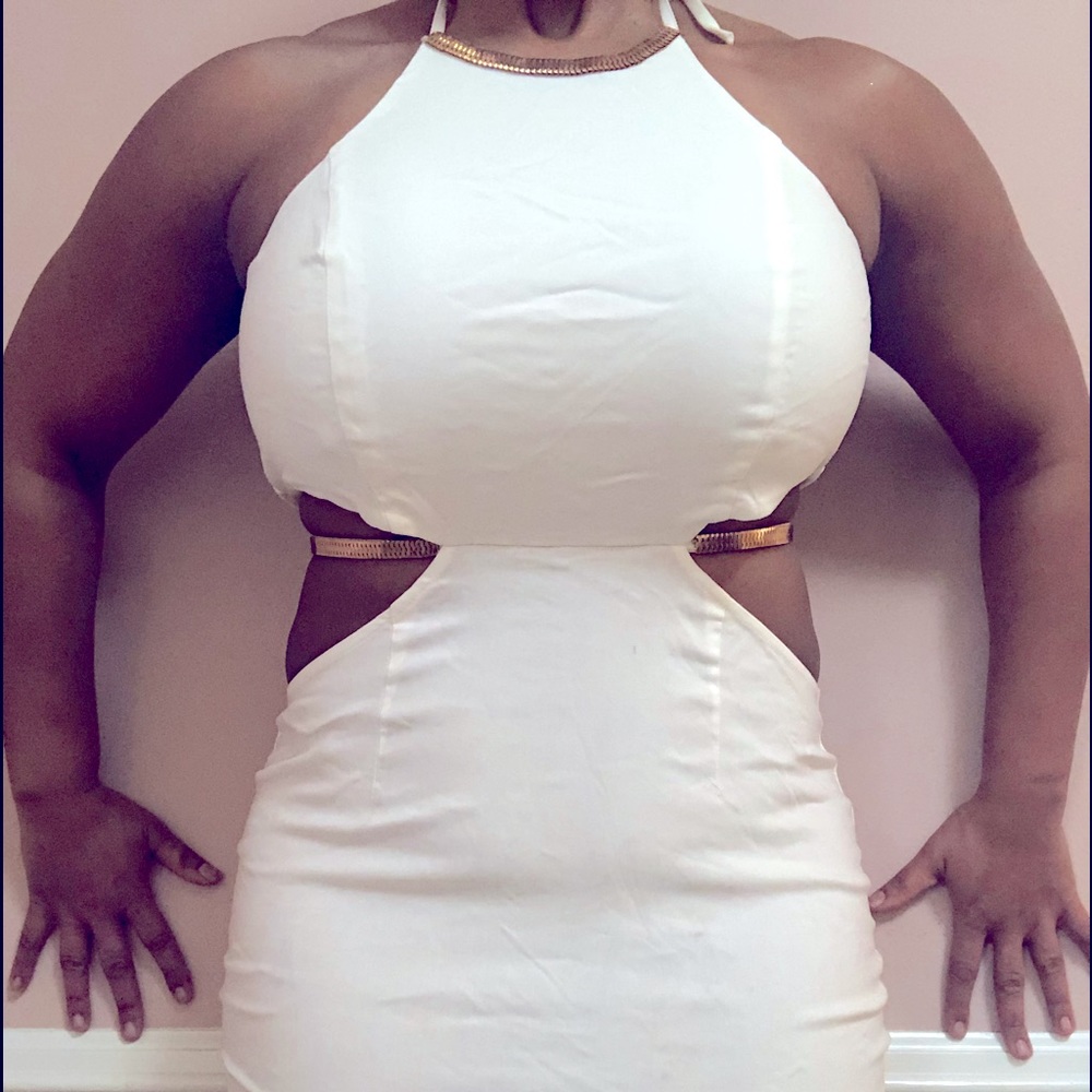 Cutout gold enhanced white dress